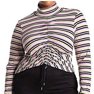 AFRM Striped Mollie Long Sleeve Drawstring Ribbed Knit Crop Top SZ 3X
